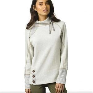 prAna Lucia Chevron Wool Blend Sweater Natural Oatmeal Gray Size L